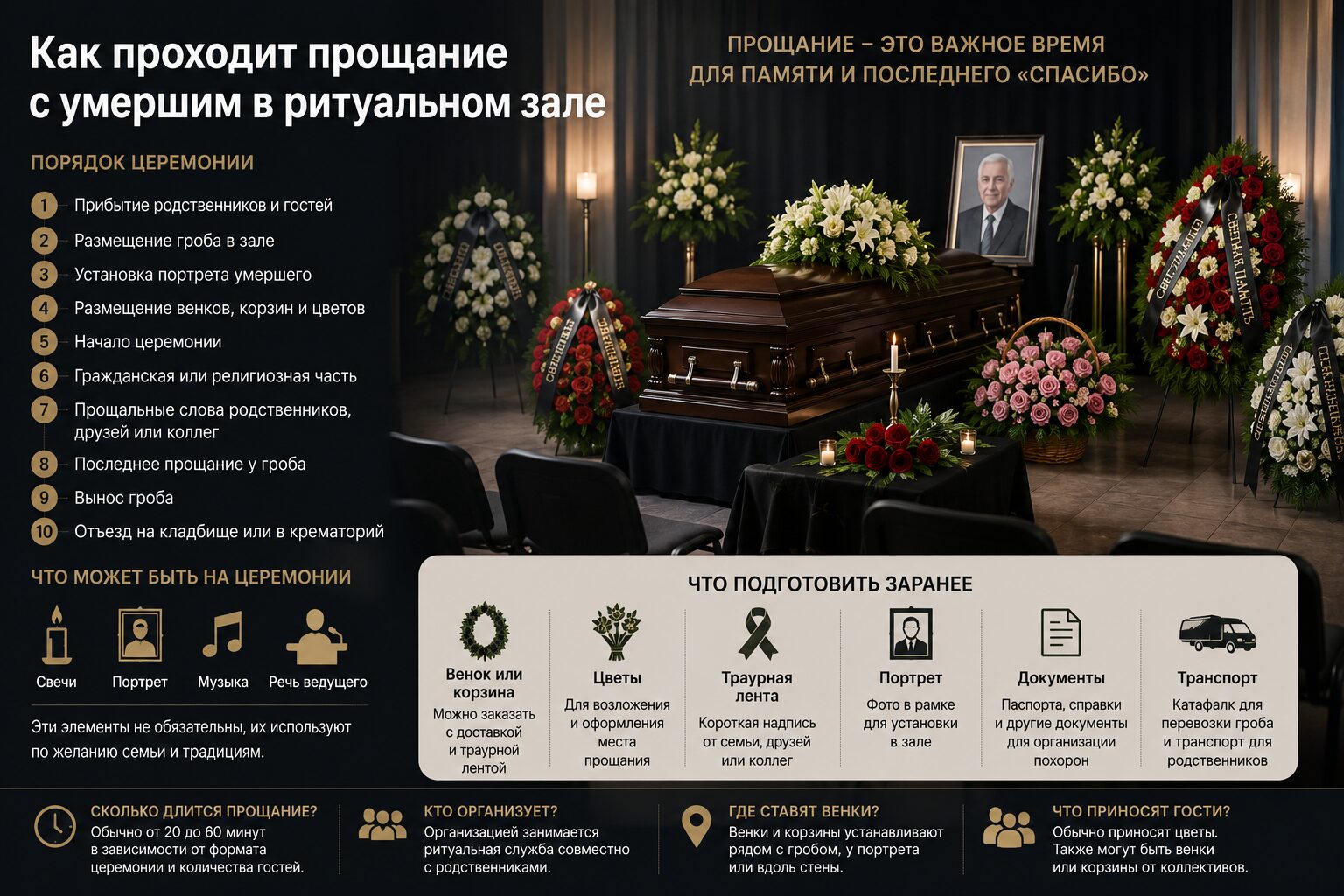 Как проходит прощание с умершим в ритуальном зале